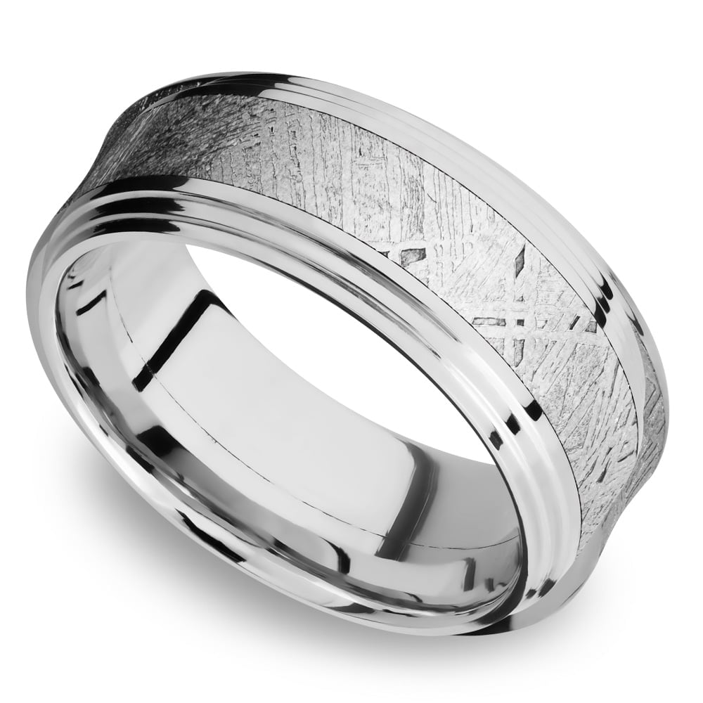 Sirius - Double Stepped Cobalt Chrome Mens Band with Meteorite Inlay (9mm) | 01