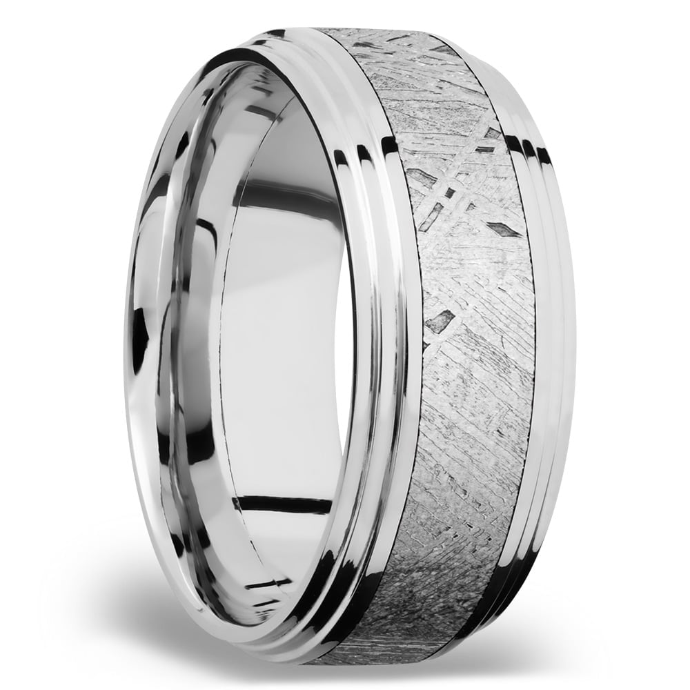 Sirius - Double Stepped Cobalt Chrome Mens Band with Meteorite Inlay (9mm) | 02