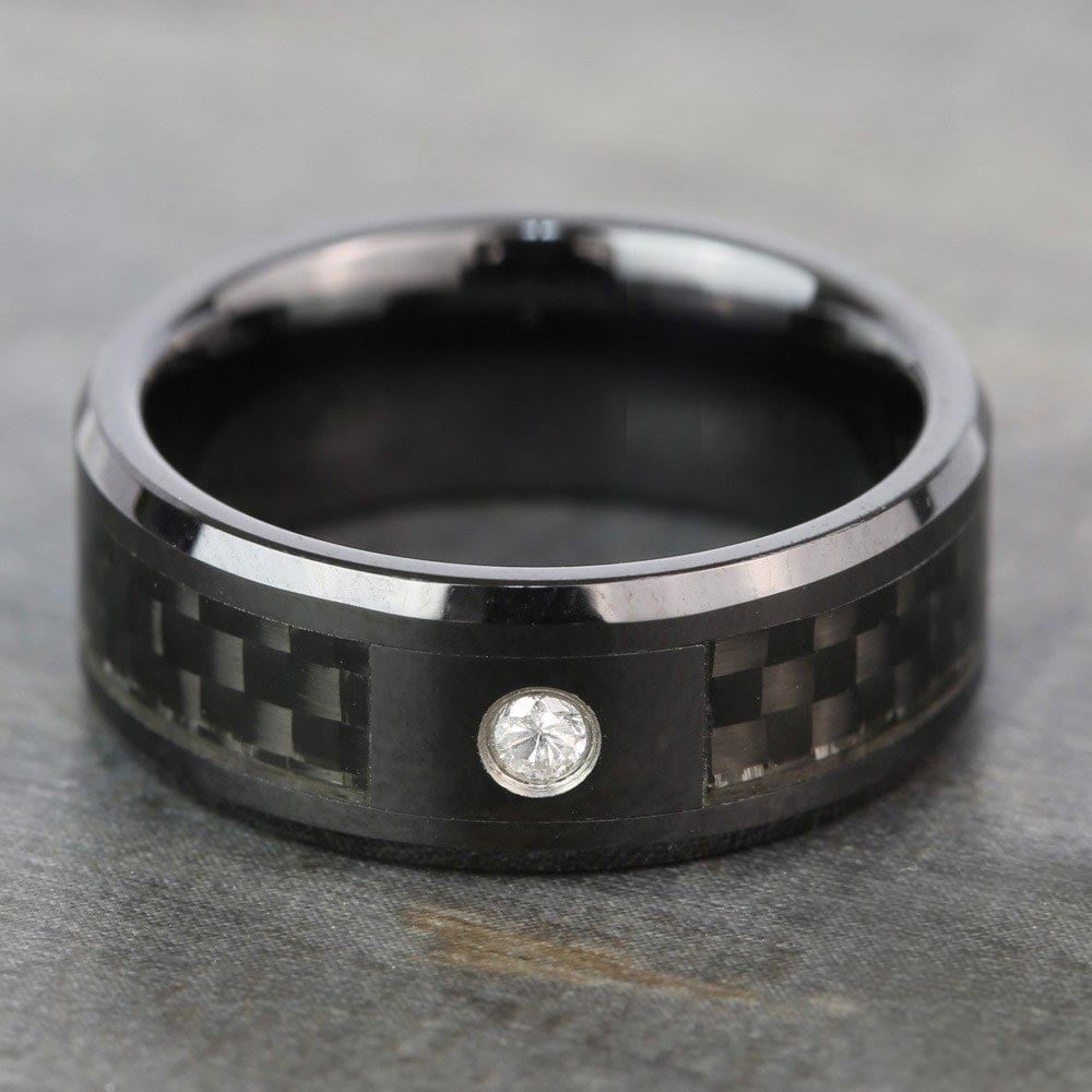 Downshift - Diamond Mens Ring with Black Carbon Fiber Inlay | 03