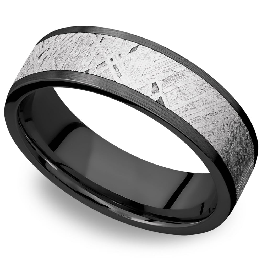 Eclipse -  Mens Zirconium Wedding Band With Meteorite Inlay | 01