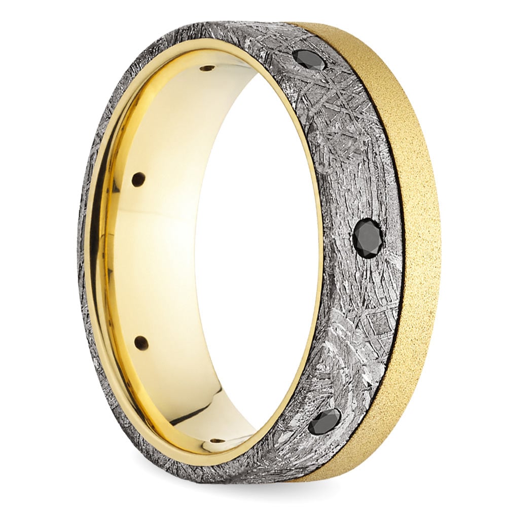 Gibeon Meteorite Ring With Black Diamonds In 18K Yellow Gold (8mm) | 02