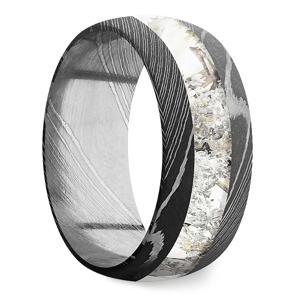Endless Winter - Mens Snow Camo Wedding Band In Damascus Steel | 02