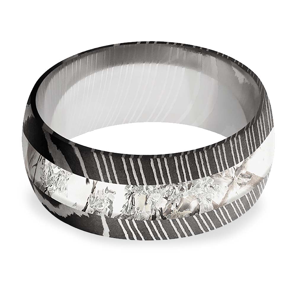 Endless Winter - Mens Snow Camo Wedding Band In Damascus Steel | 03