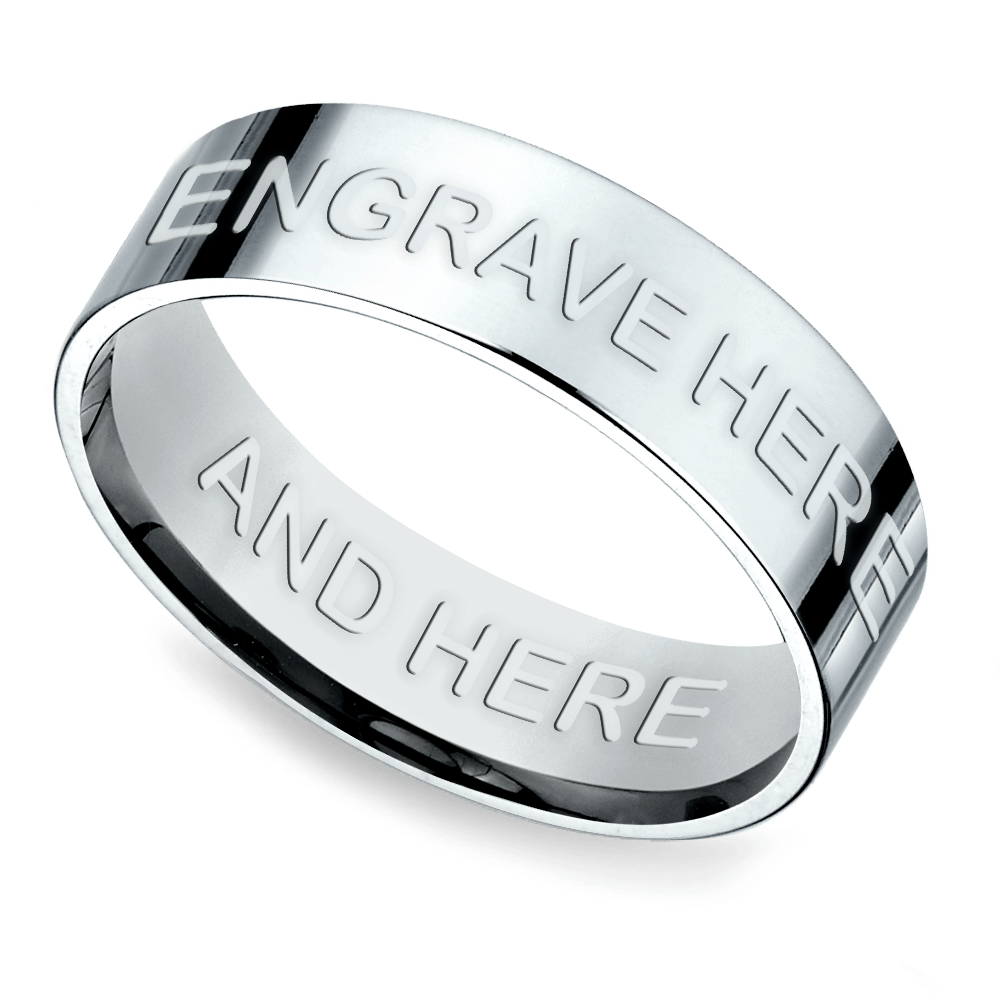 Engraved Flat Men's Wedding Ring in Platinum (6mm) | 01