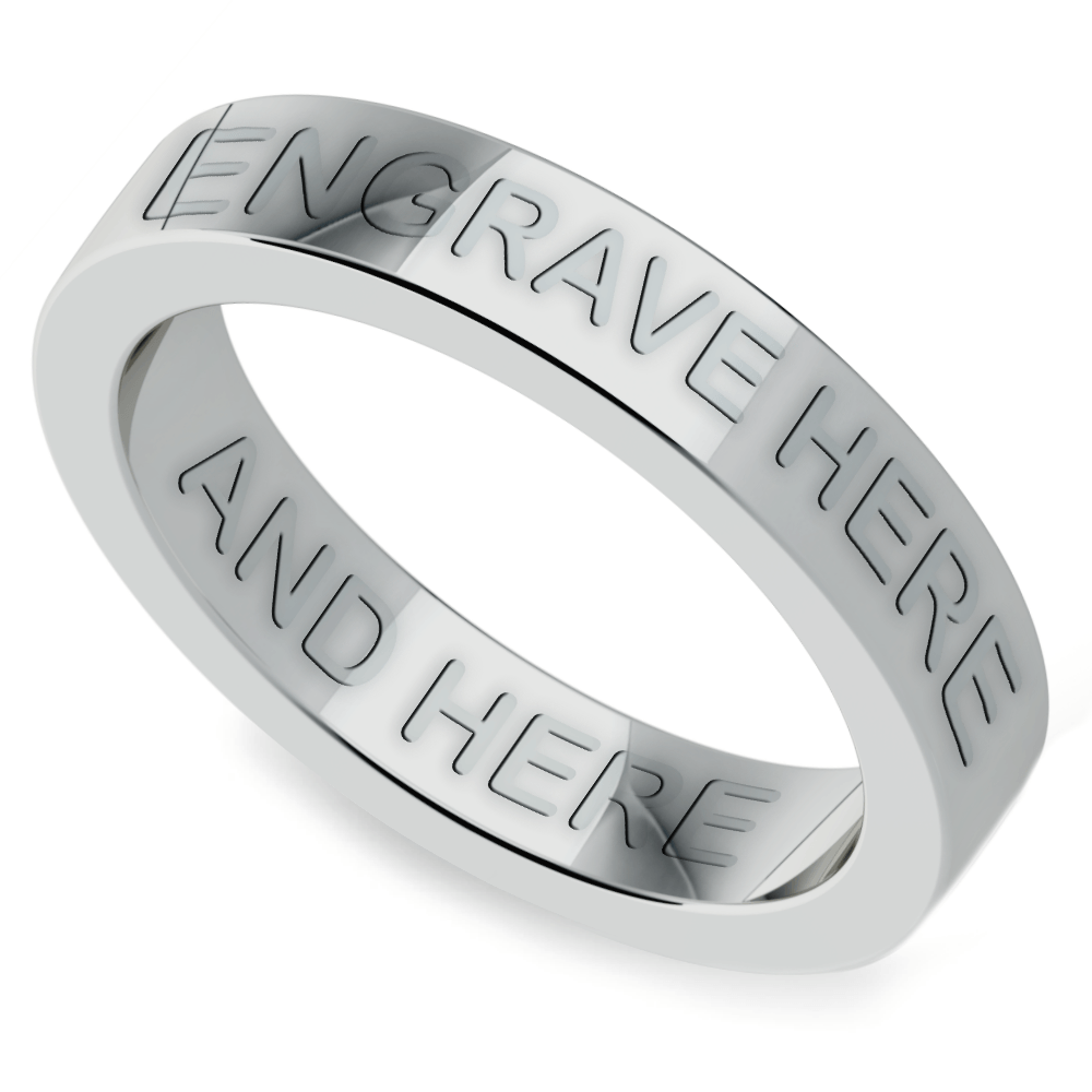 Engraved Flat Wedding Ring in White Gold (4mm) | Zoom
