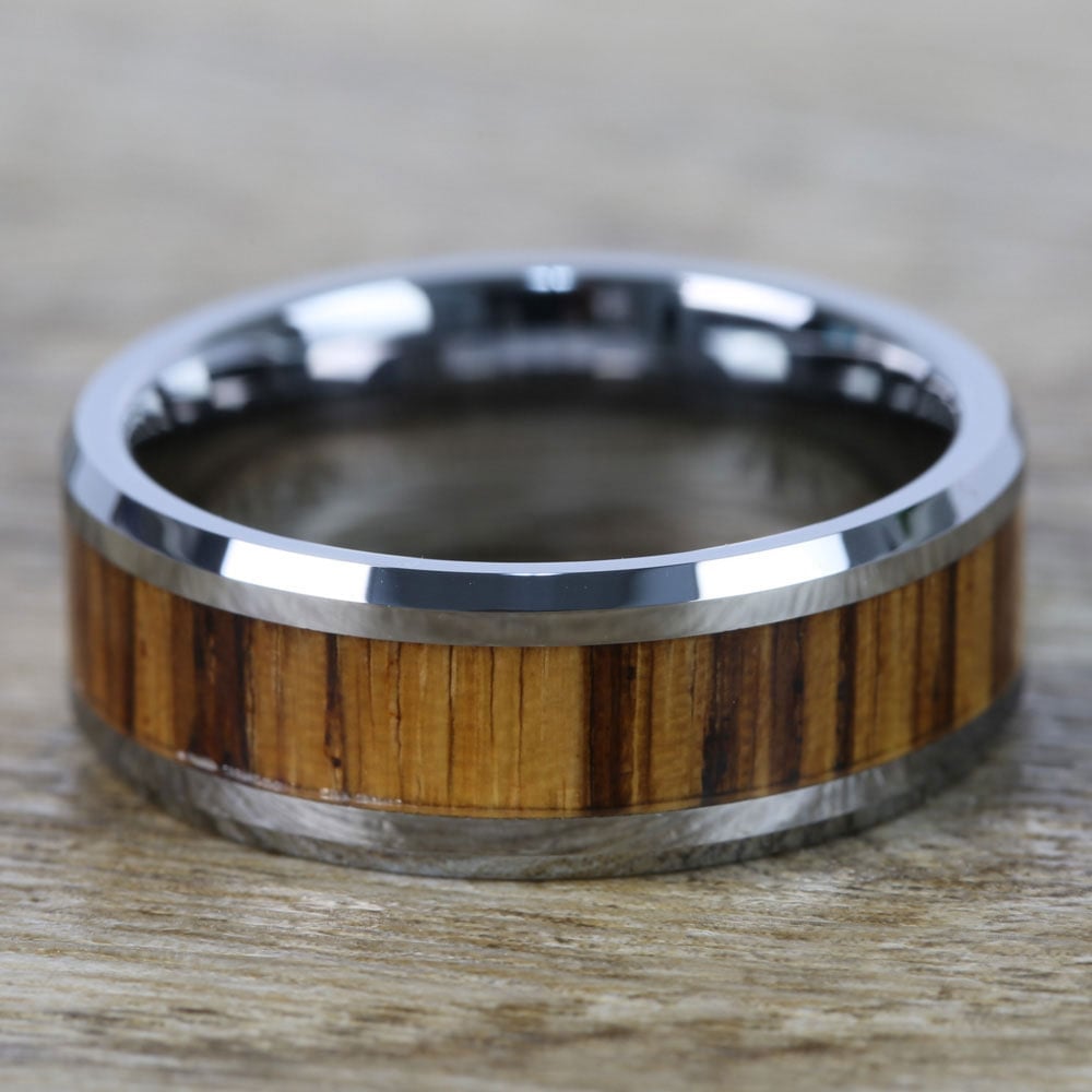 Mens Zebra Wood Inlay Tungsten Wedding Band - The Expedition (8mm) | 06