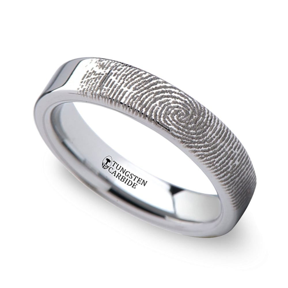 Flat Fingerprint Wedding Ring in Tungsten (4mm) | Thumbnail 01