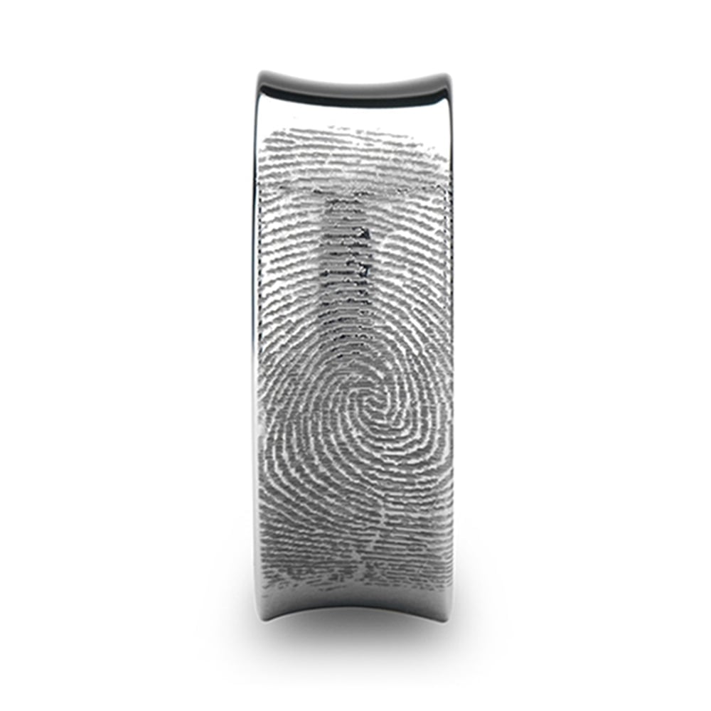 Engraved Fingerprint Mens Wedding Ring In Tungsten (8mm) | 03