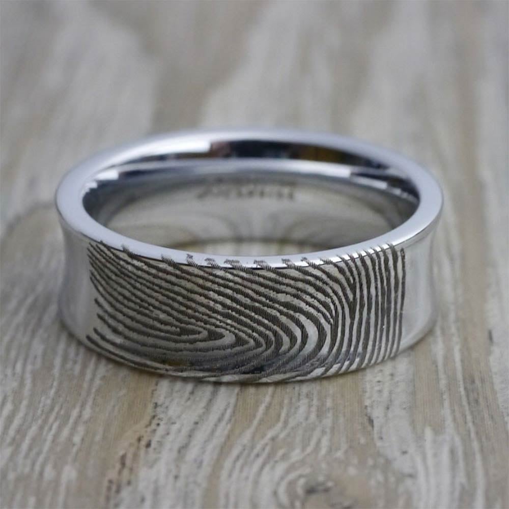 Engraved Fingerprint Mens Wedding Ring In Tungsten (8mm) | 06