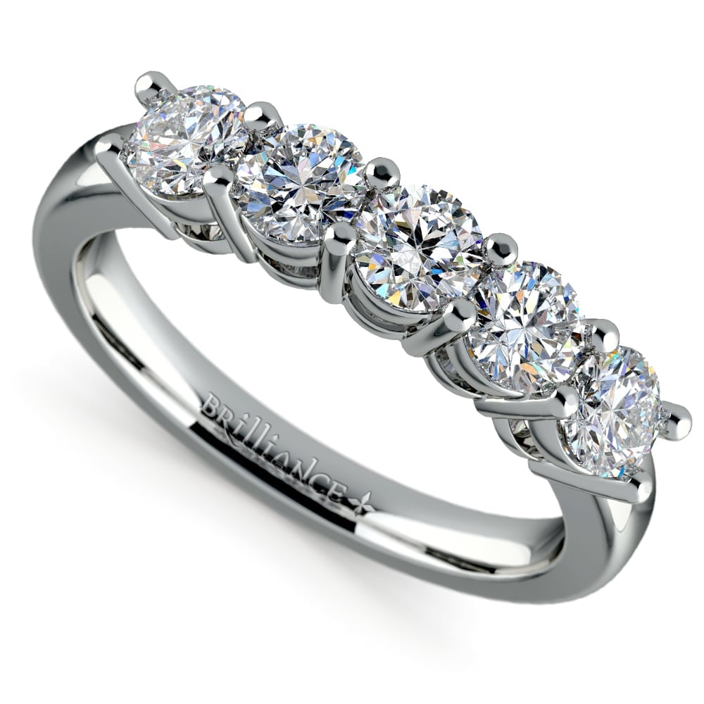 Five Diamond Wedding Ring in Platinum (1 ctw) | Zoom