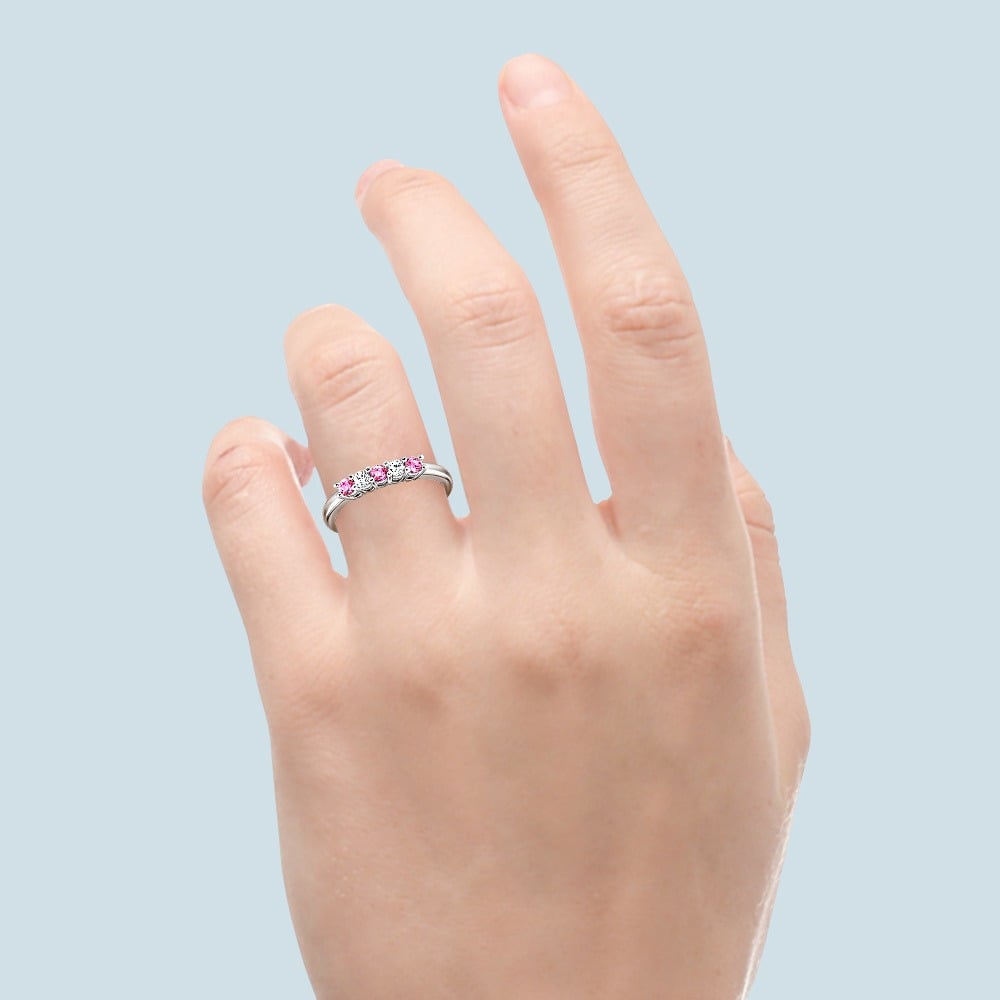 Five Stone Pink Sapphire & Diamond Ring In Platinum (1 1/2 ctw) | 06