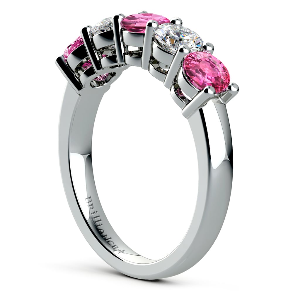 Five Stone Pink Sapphire & Diamond Ring In White Gold (1 1/2 ctw) | Thumbnail 04