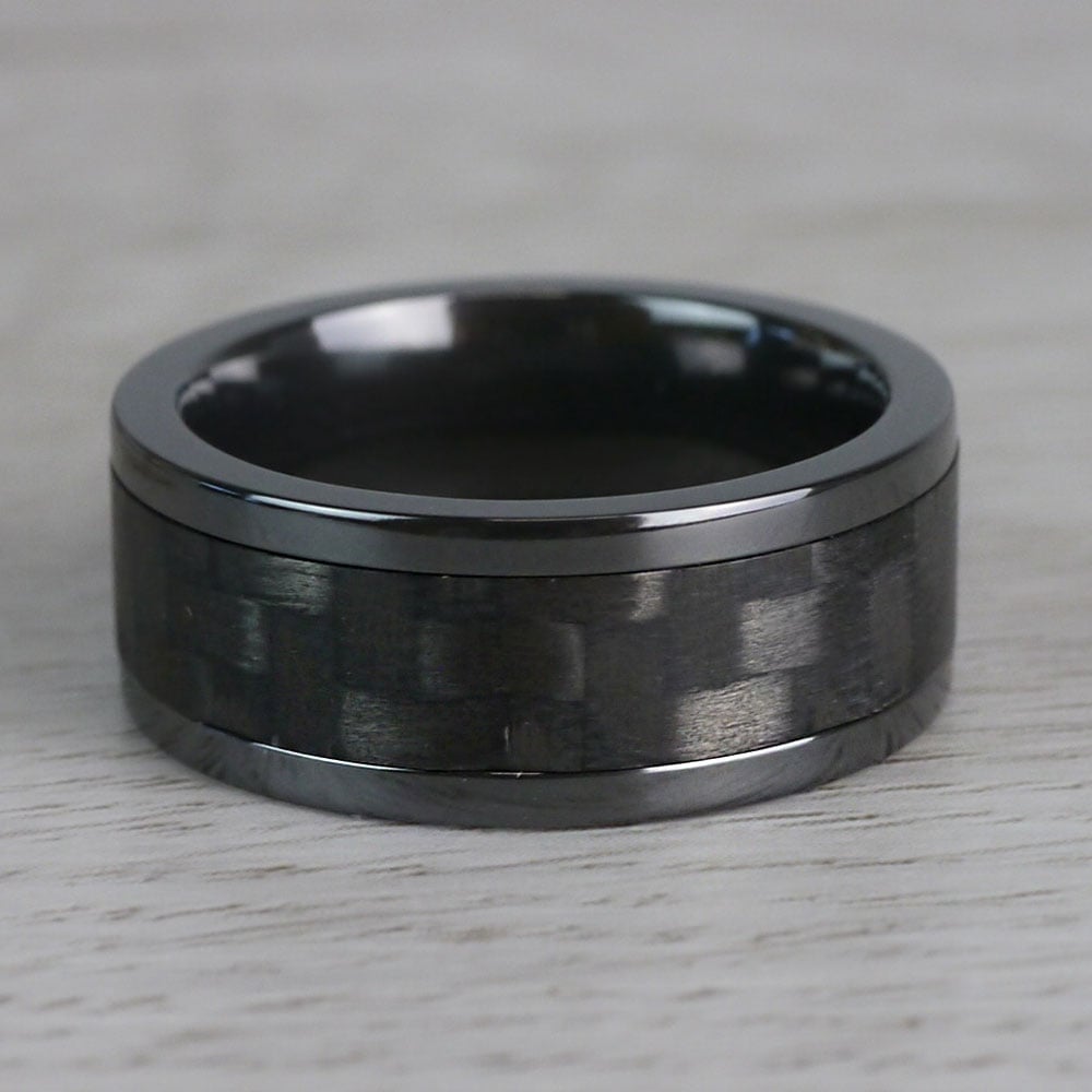 Mens Black Zirconium And Carbon Fiber Wedding Ring | 04