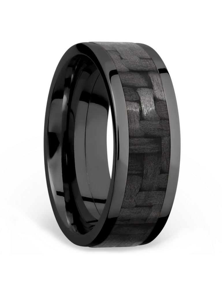 Mens Black Zirconium And Carbon Fiber Wedding Ring | 02