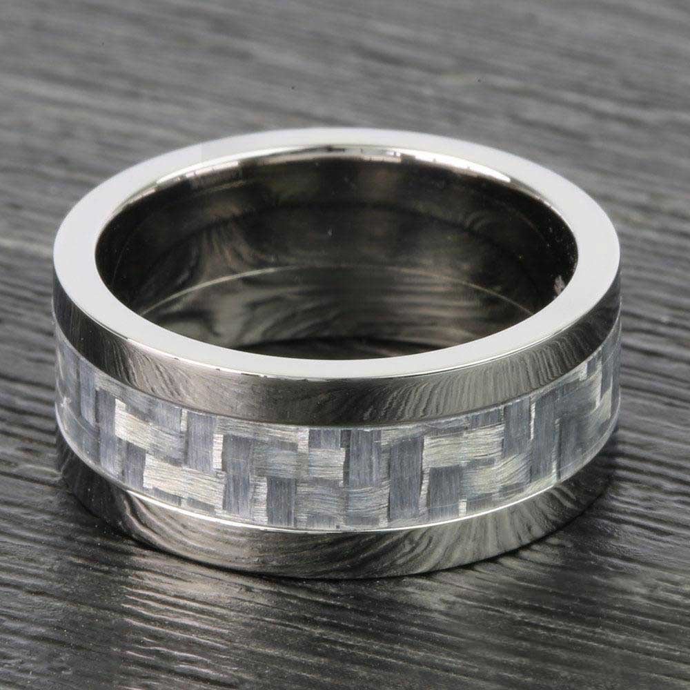 Flat Carbon Fiber Inlays Men's Wedding Ring in Titanium (8mm) | 03