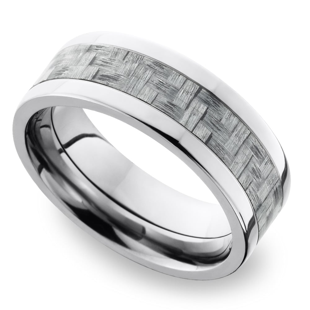 Flat Carbon Fiber Inlays Men's Wedding Ring in Titanium (8mm) | 01