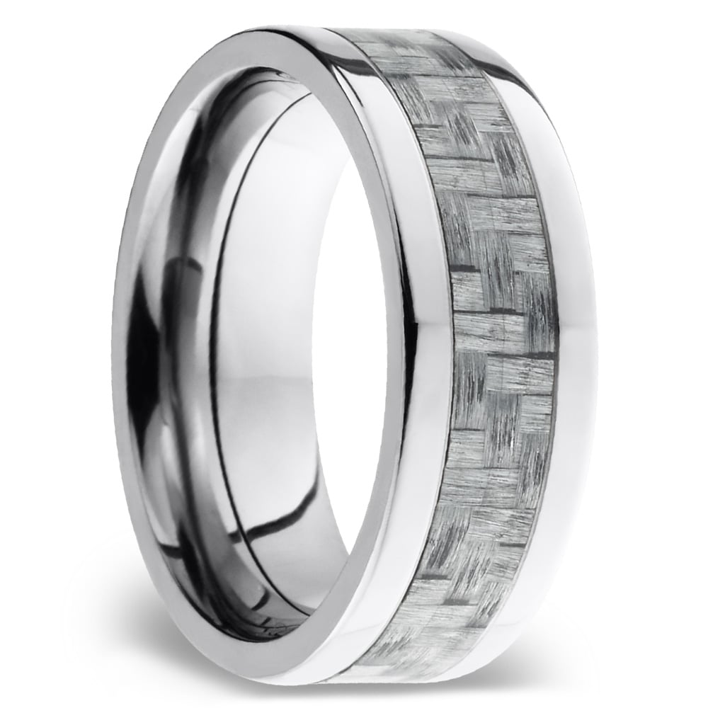 Flat Carbon Fiber Inlays Men's Wedding Ring in Titanium (8mm) | 02