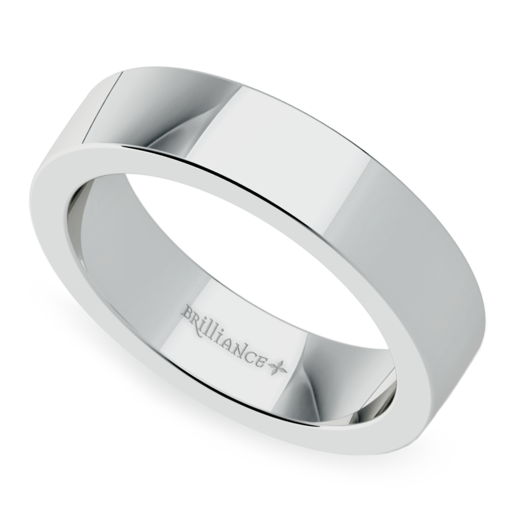 Flat Mens Wedding Band In White Gold (5mm) | 01