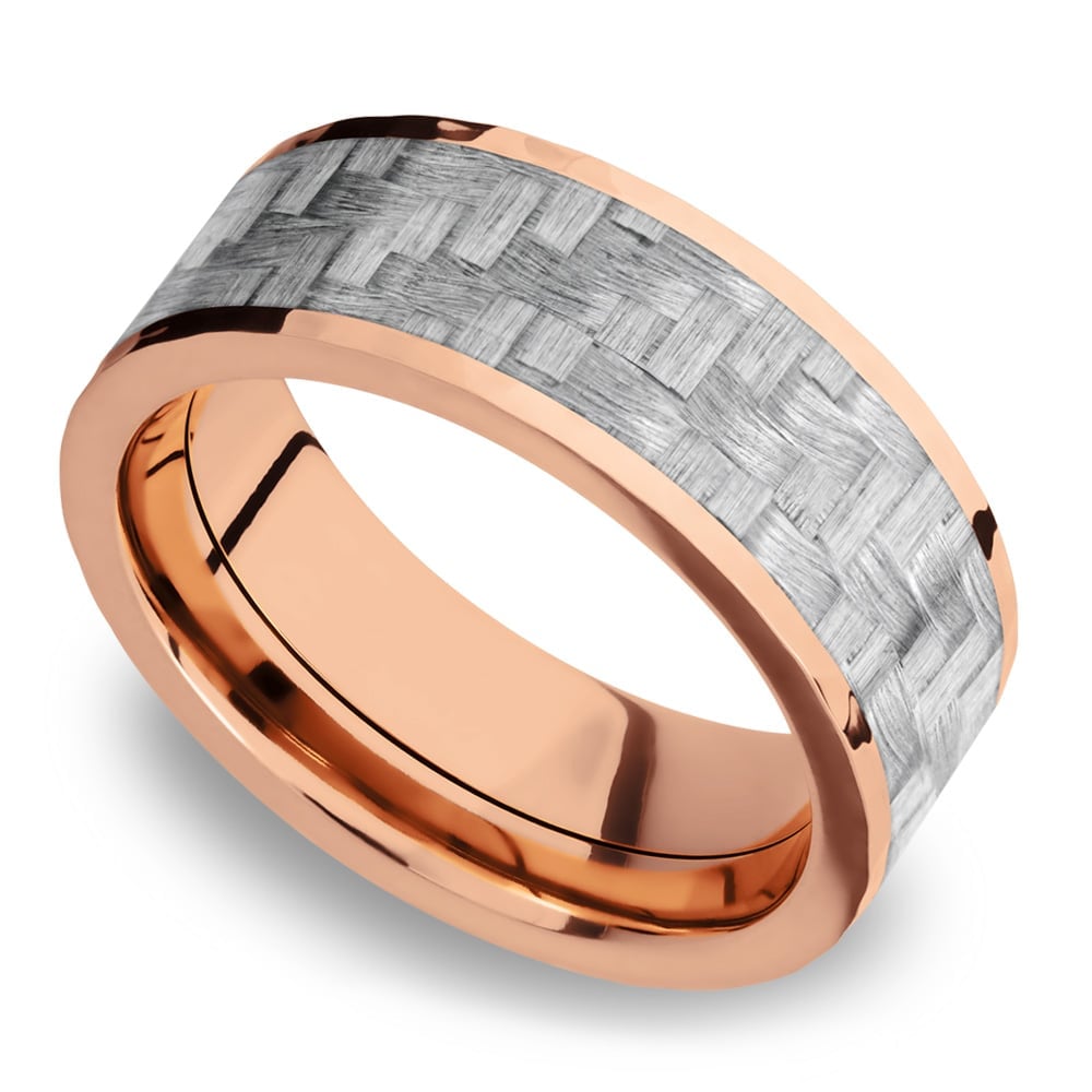 Carbon Fiber And Rose Gold Mens Wedding Ring | 01
