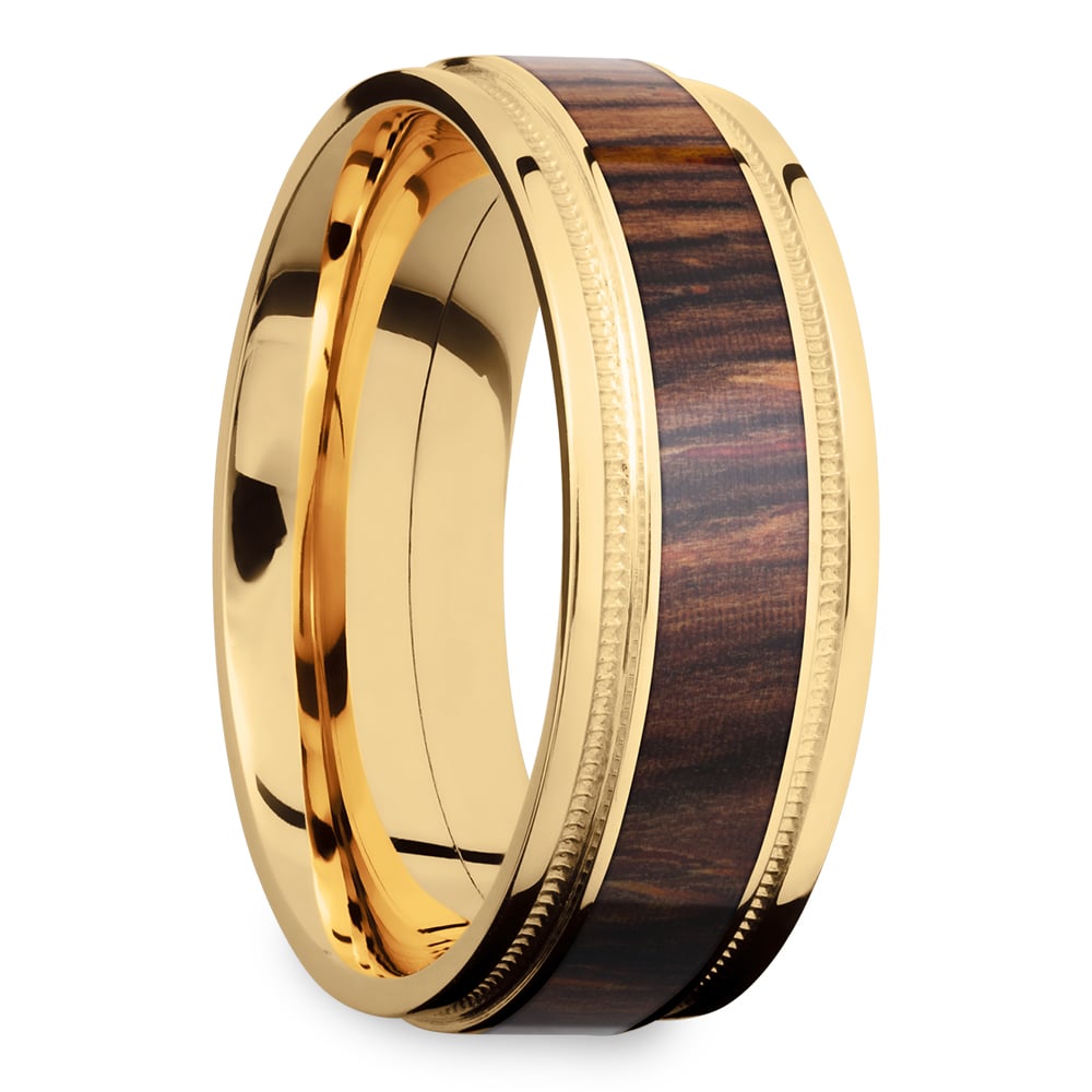 Wall Street - 18K Yellow Gold & Cocobolo Wood Mens Band | 02