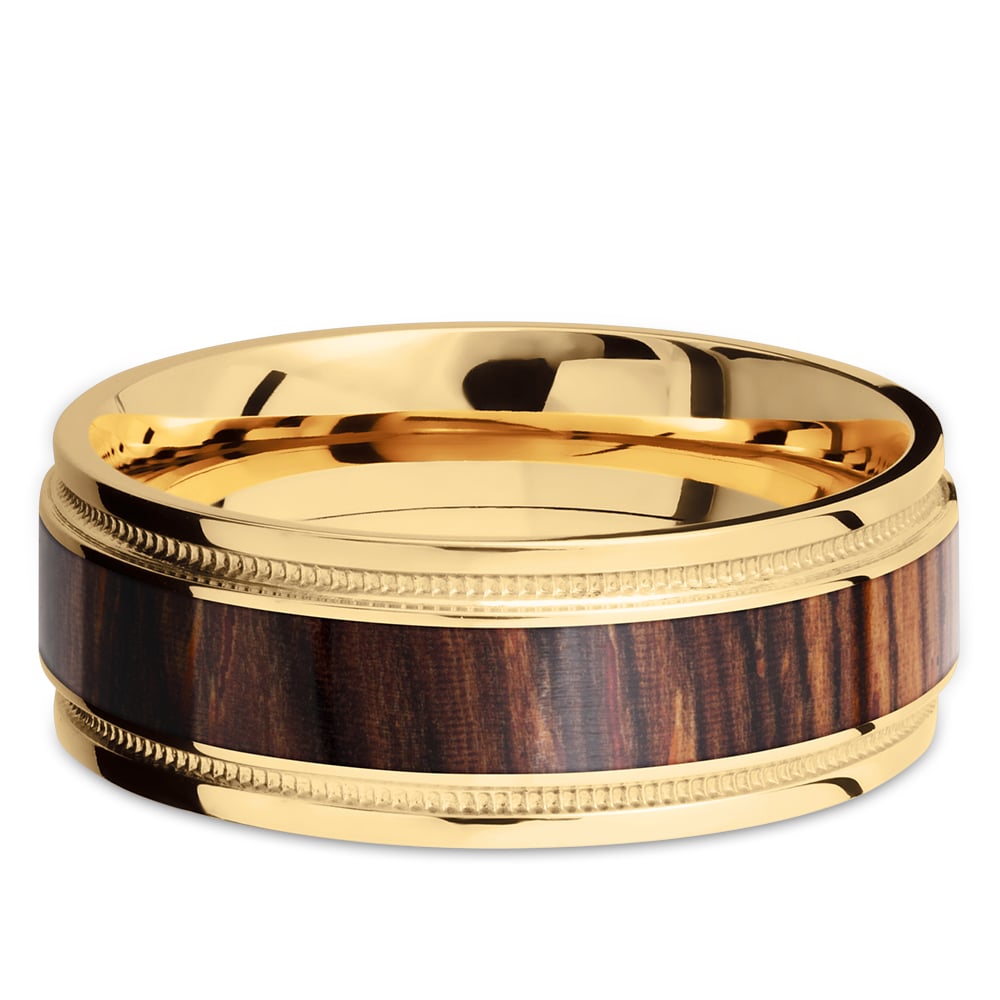 Wall Street - 18K Yellow Gold & Cocobolo Wood Mens Band | 03