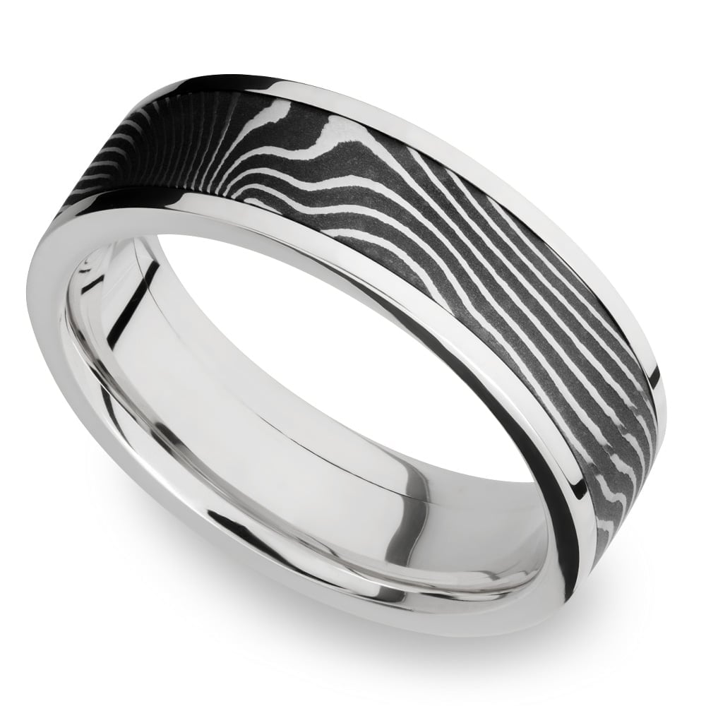 Flattwist Damascus Inlay Men's Wedding Ring in Cobalt Chrome (7mm) | 01