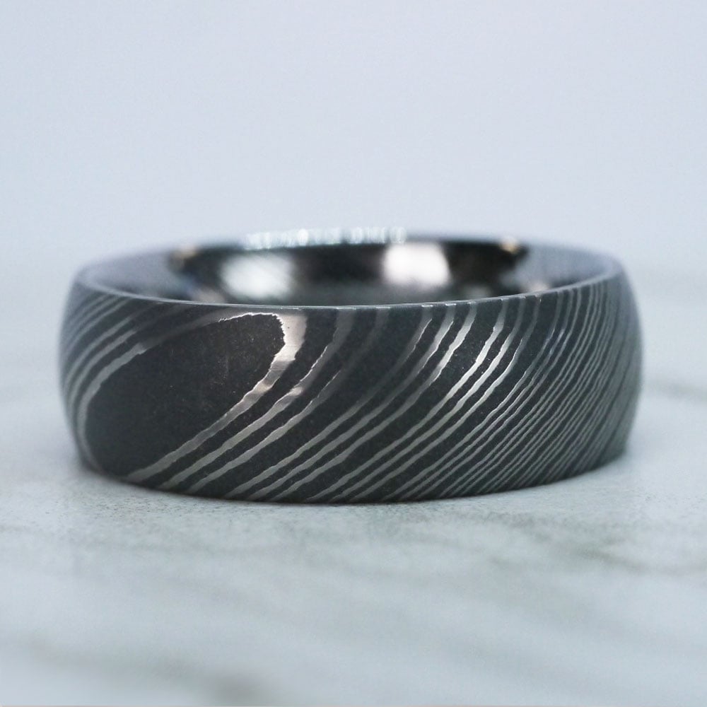 Damascus Steel 8mm Mens Ring - Forged | 04