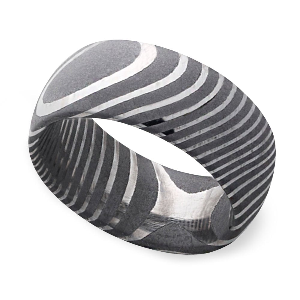 Damascus Steel 8mm Mens Ring - Forged | 01