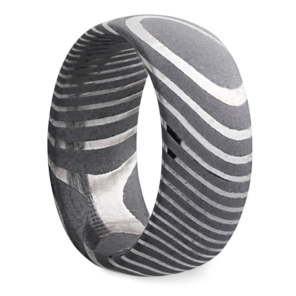 Damascus Steel 8mm Mens Ring - Forged | 02