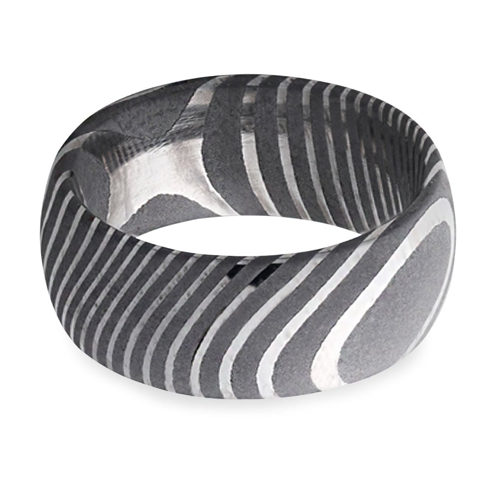 Damascus Steel 8mm Mens Ring - Forged | 03