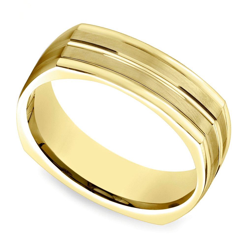 Four-Sided Satin Men's Wedding Ring in 14K Yellow Gold (7.5mm) | Thumbnail 01
