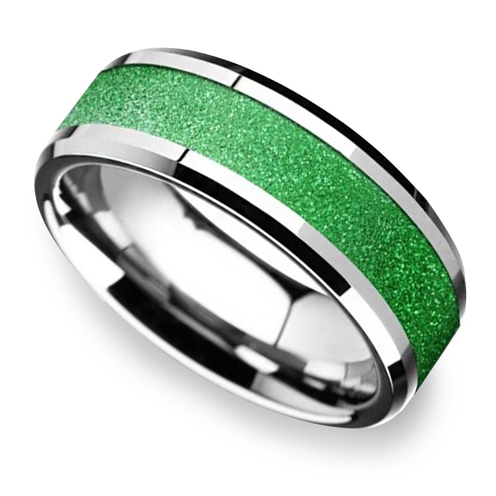 Mens Green Wedding Band - Tungsten Ring With Green Inlay (8mm) | 01