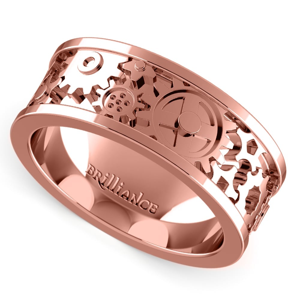 Rose Gold Mens Gear Ring With A Channel Design | 01