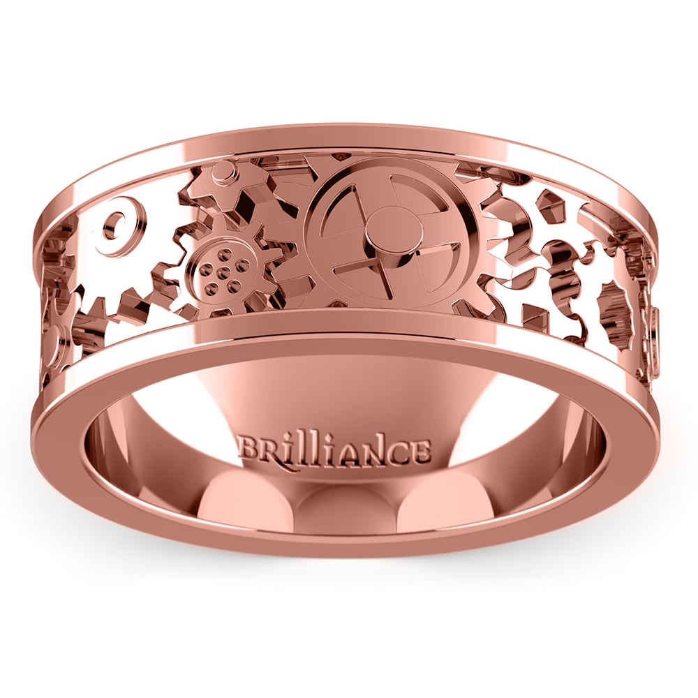 Rose Gold Mens Gear Ring With A Channel Design | 02