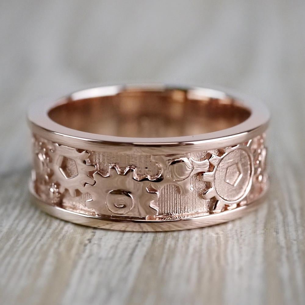 Rose Gold Mens Gear Ring With A Channel Design | 05