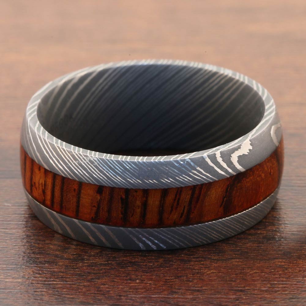 Grandpa's Coffee Table - Damascus & Wood Mens Band (8mm) | 03
