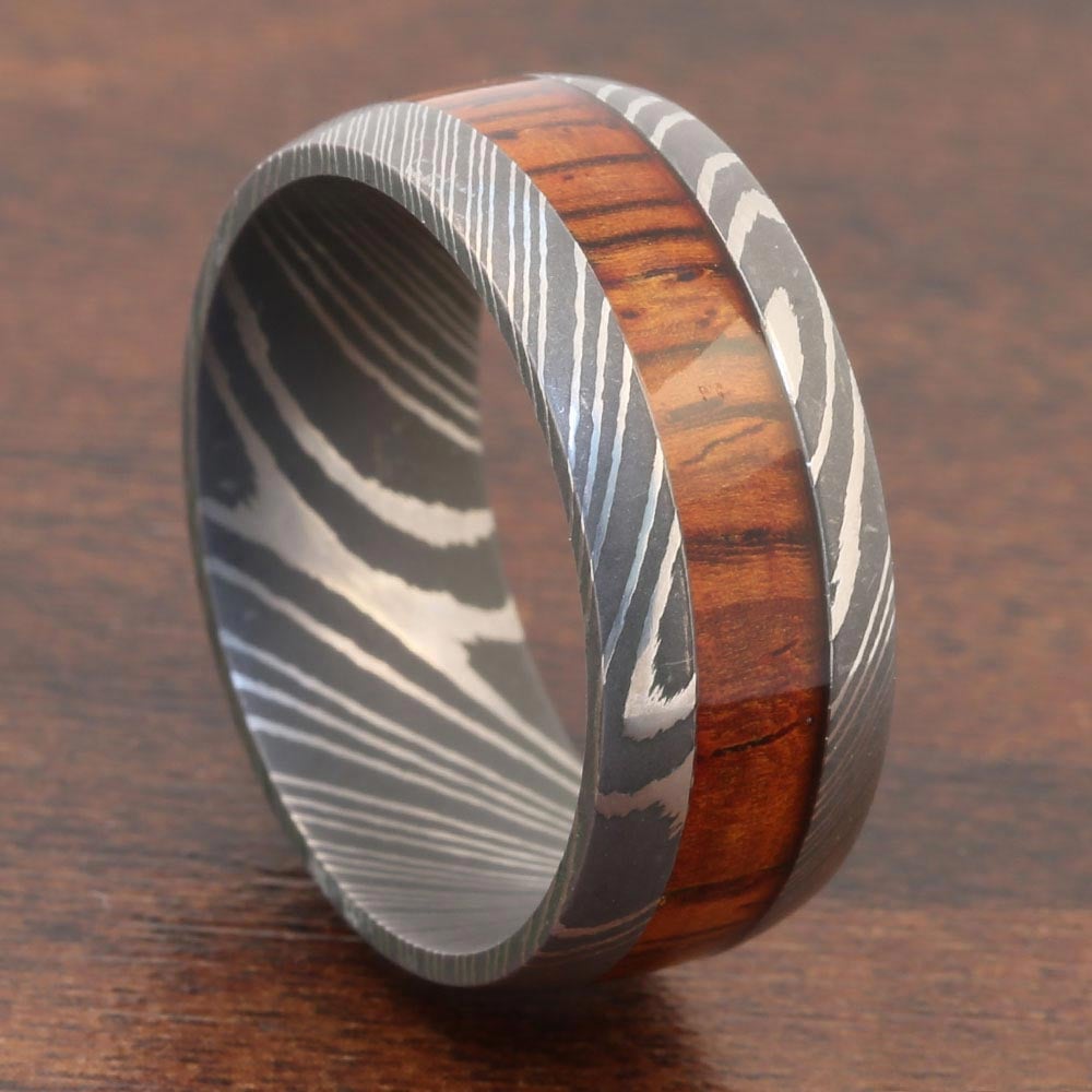 Grandpa's Coffee Table - Damascus & Wood Mens Band (8mm) | 04