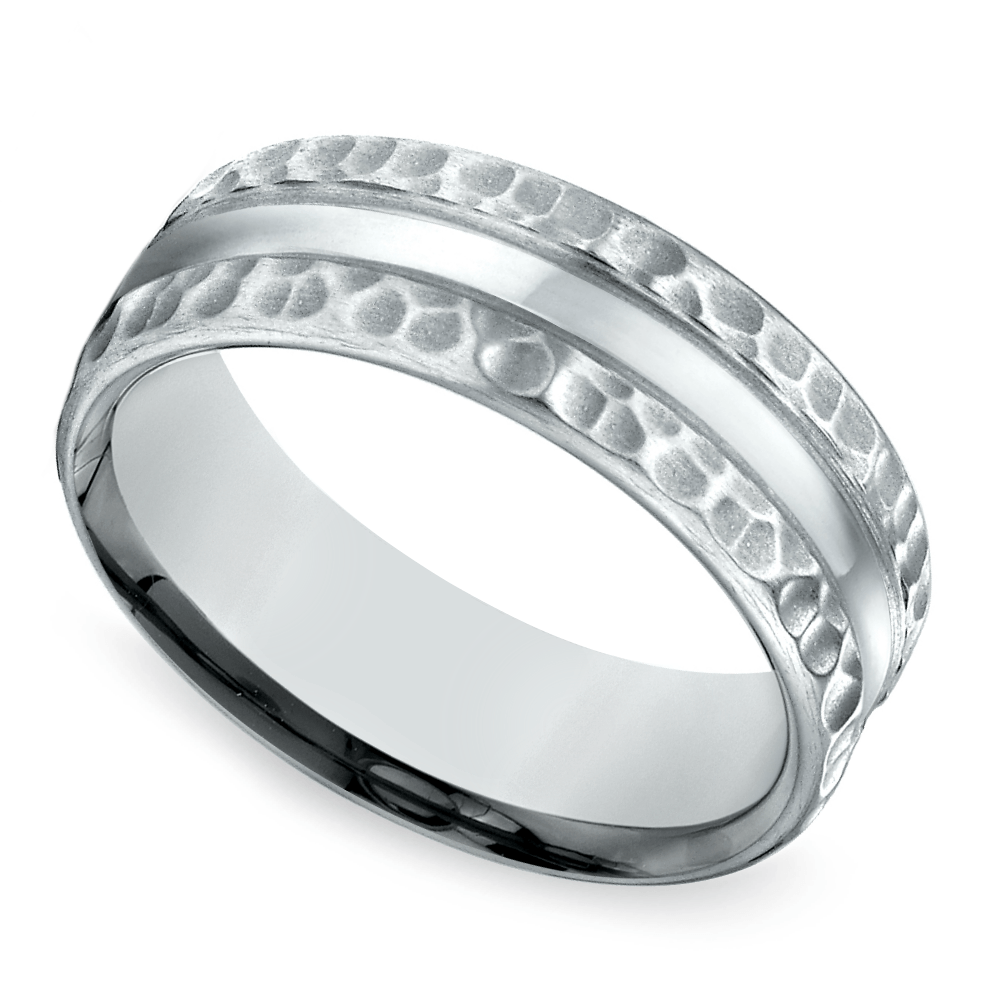 Hammered Platinum Ring For Men (7.5 Mm) | Zoom