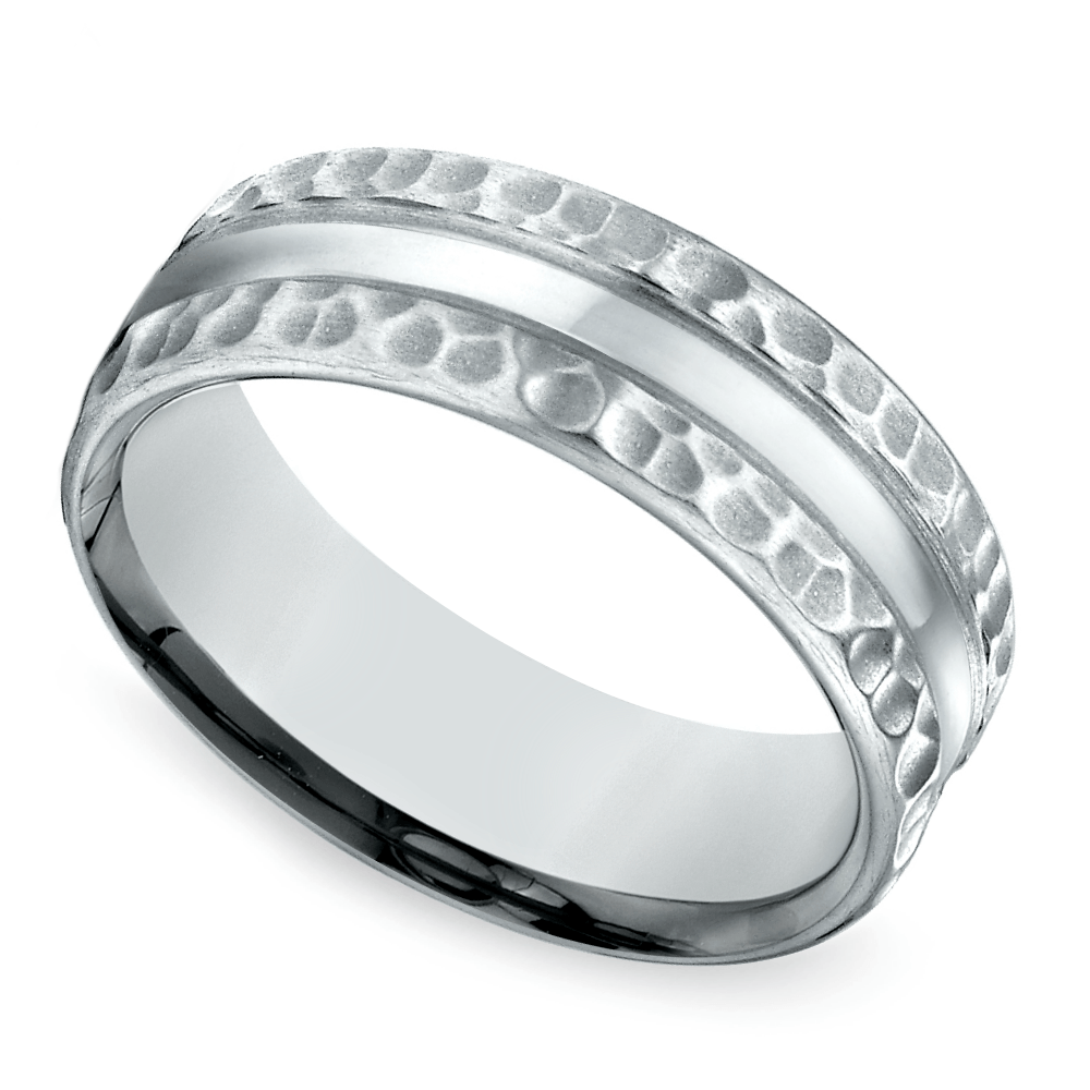 Hammered White Gold Ring For Men (7.5 Mm) | Thumbnail 01