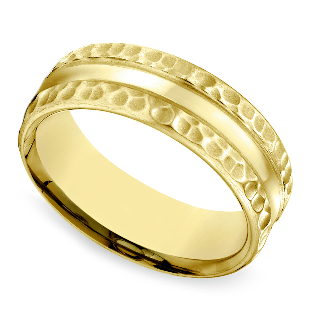 Hammered Gold Ring For Men (7.5 Mm) | Zoom