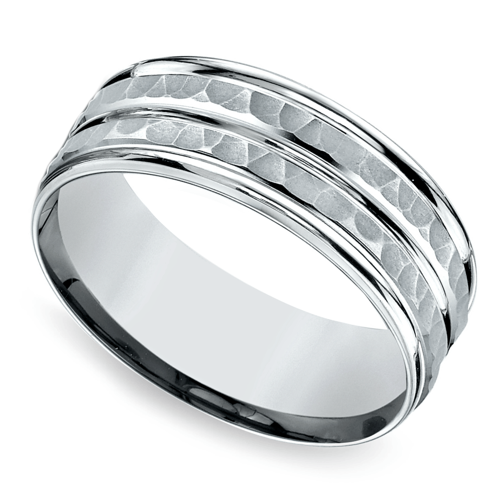 Ridged Hammered Ring In Platinum | Zoom