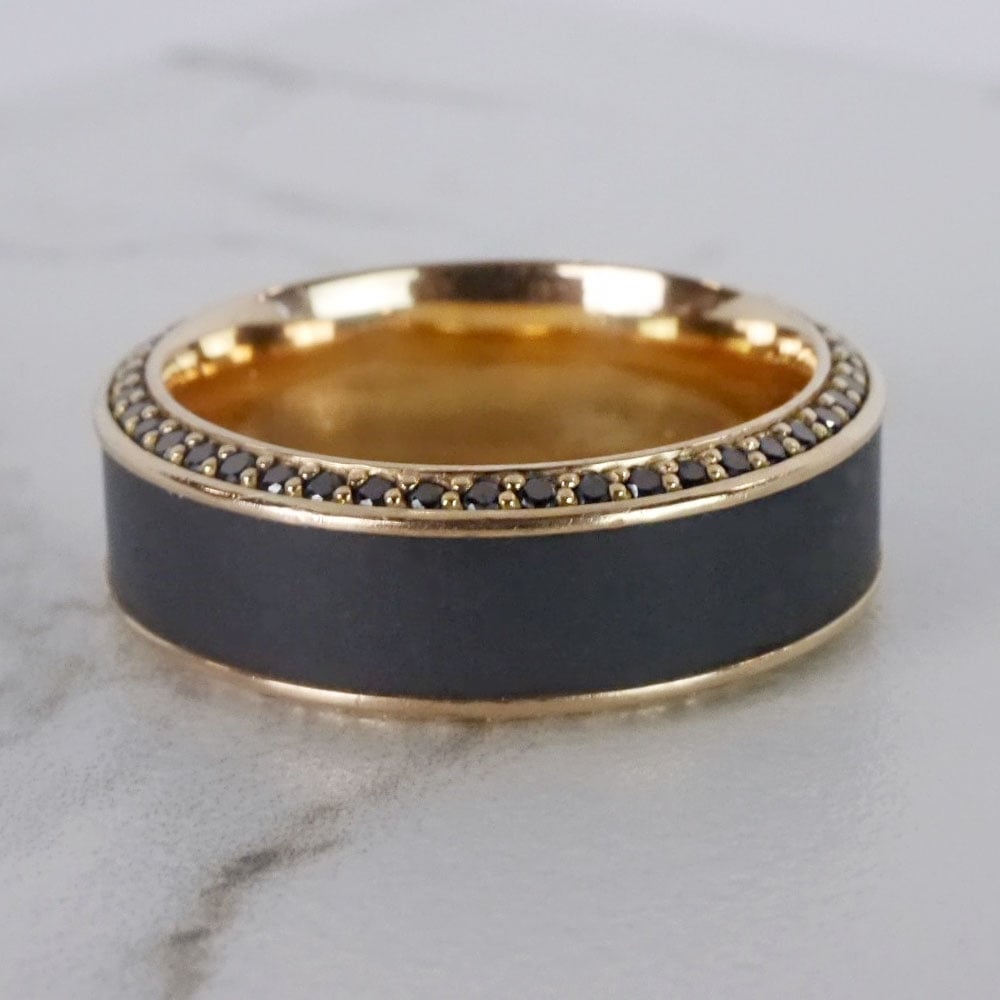 Helios - Mens Matte Elysium And Rose Gold Wedding Ring With Black Diamonds (8mm) | 04