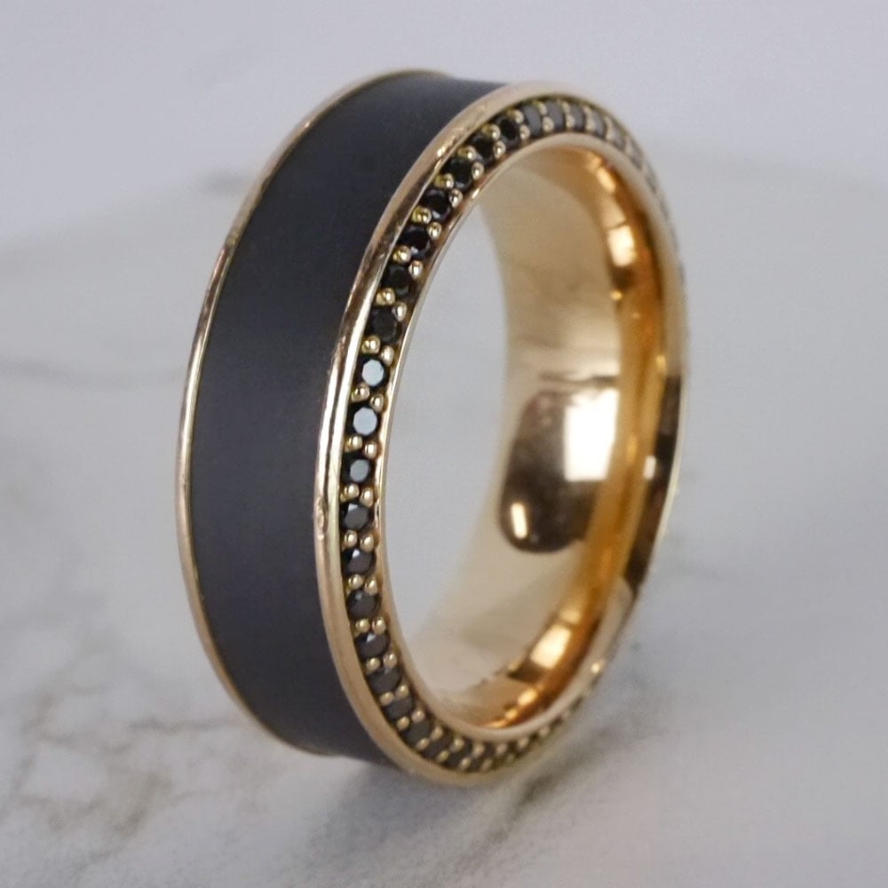 Helios - Mens Matte Elysium And Rose Gold Wedding Ring With Black Diamonds (8mm) | 05