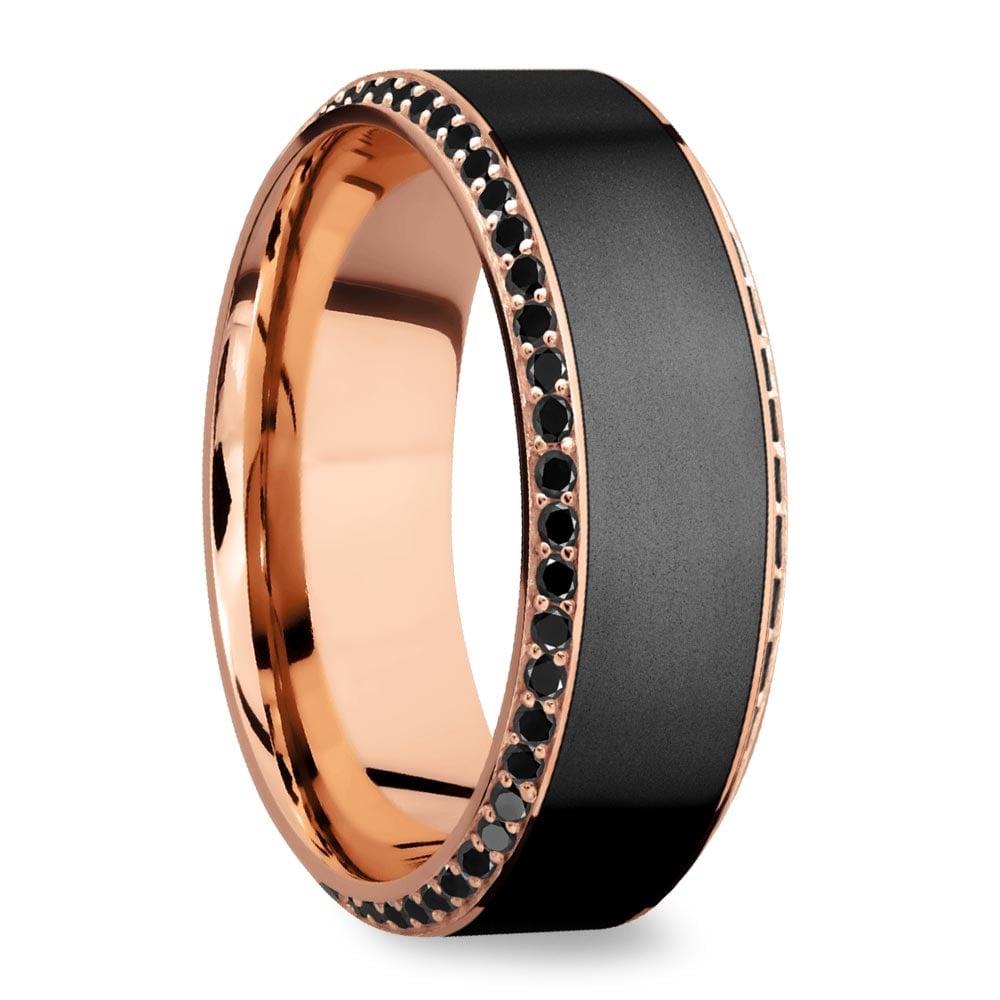 Helios - Mens Matte Elysium And Rose Gold Wedding Ring With Black Diamonds (8mm) | 02