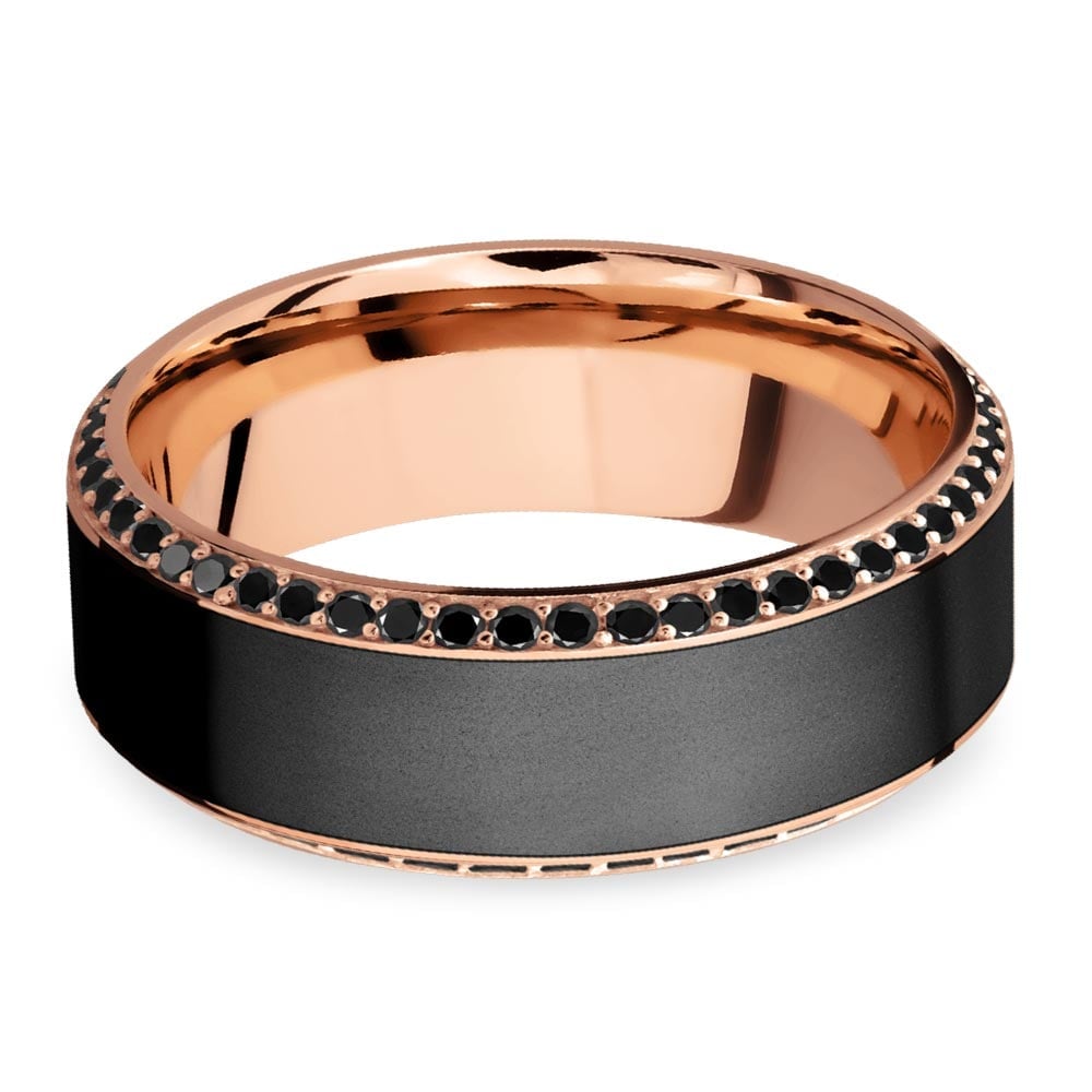 Helios - Mens Matte Elysium And Rose Gold Wedding Ring With Black Diamonds (8mm) | 03