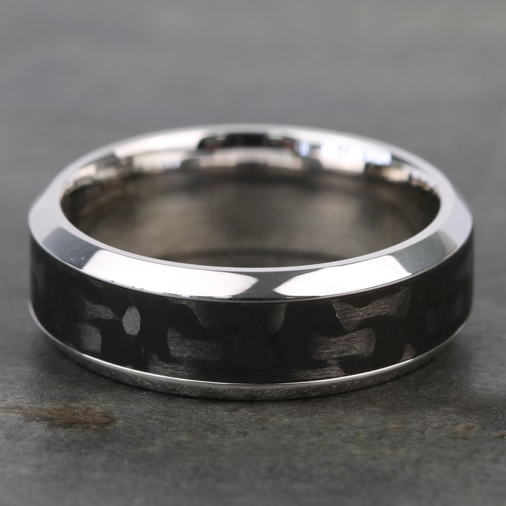 White Gold And Carbon Fiber Mens Wedding Ring | 06