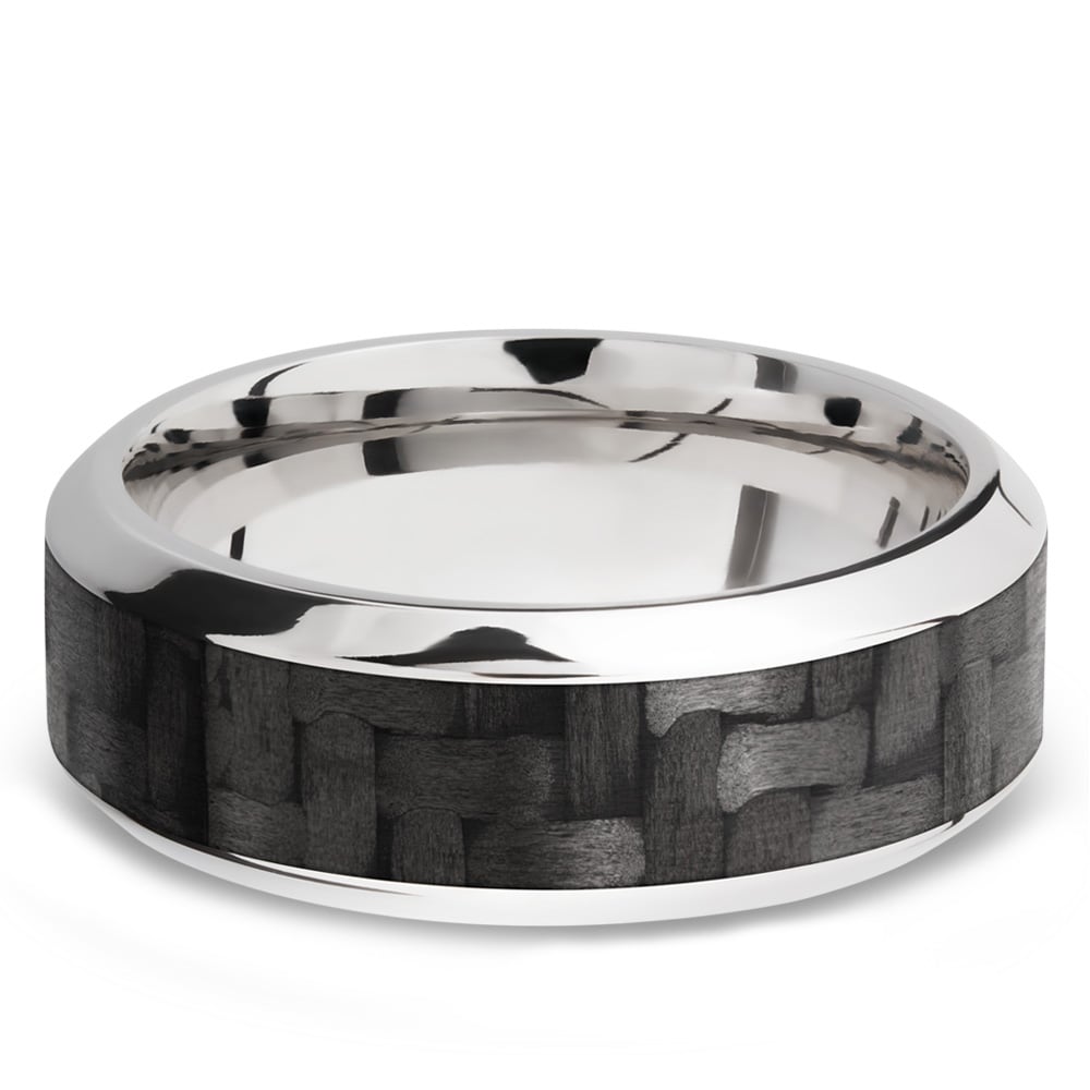 White Gold And Carbon Fiber Mens Wedding Ring | 03