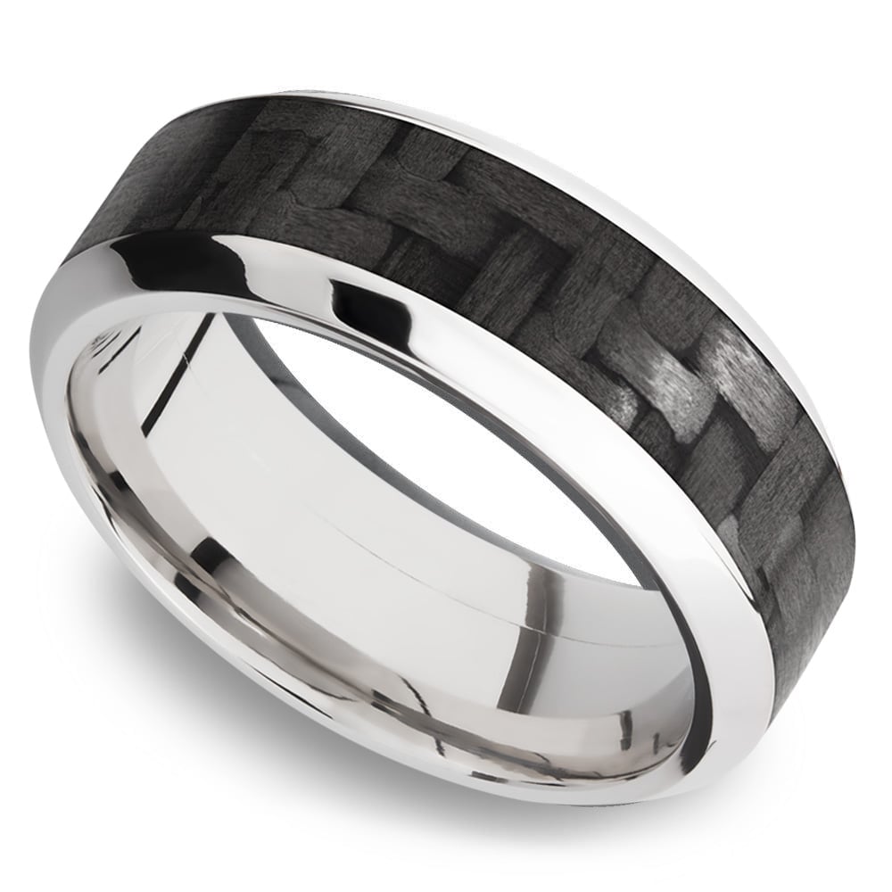 White Gold And Carbon Fiber Mens Wedding Ring | 01