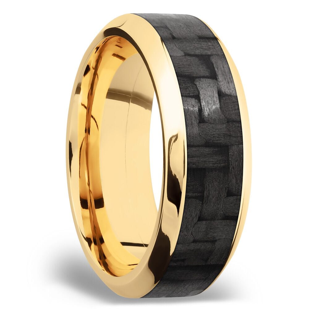 Carbon Fiber Inlay And 14K Gold Ring For Men | 02