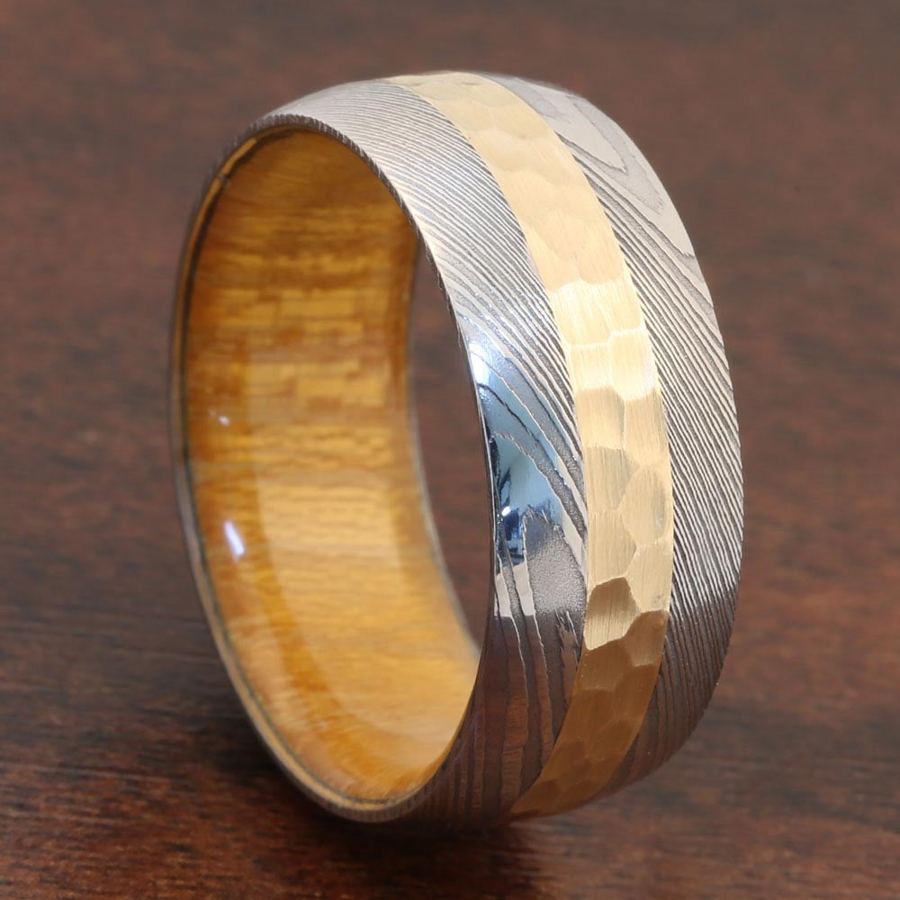 Damascus And Gold Mens Wedding Band - High Roller (9mm) | 05